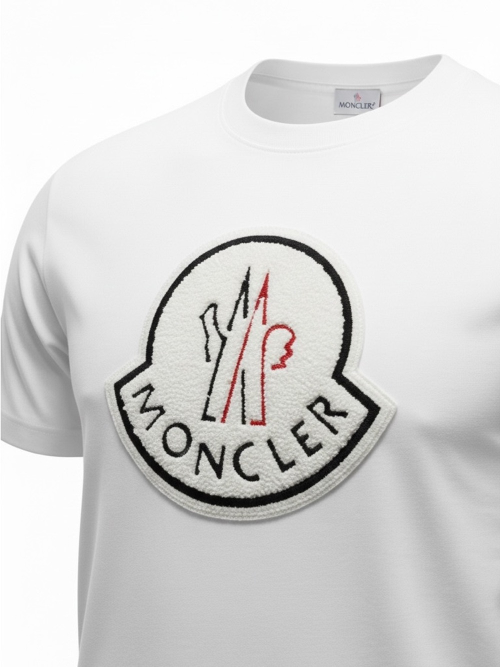 Moncler White Short-Sleeve T-Shirt with Embroidered Logo Patch